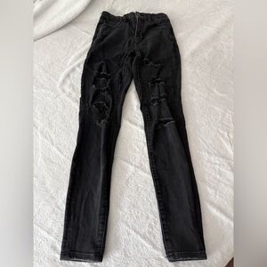 American Eagle Next Level Stretch Black Skinny Distressed Jeans 2